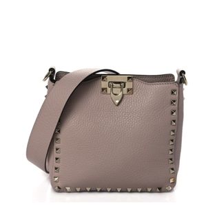 VALENTINO GARAVANICalfskin Rockstud Flip-Lock Messenger Bag Beige Gold